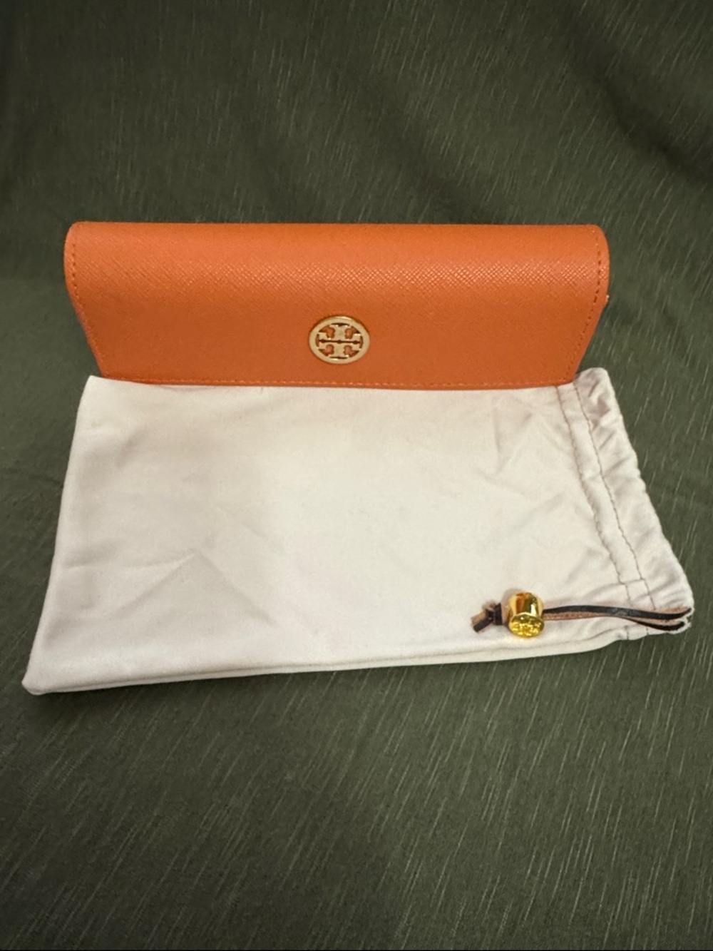 Tory Burch Glasses Case with Dust Bag Gold Logo Medallion